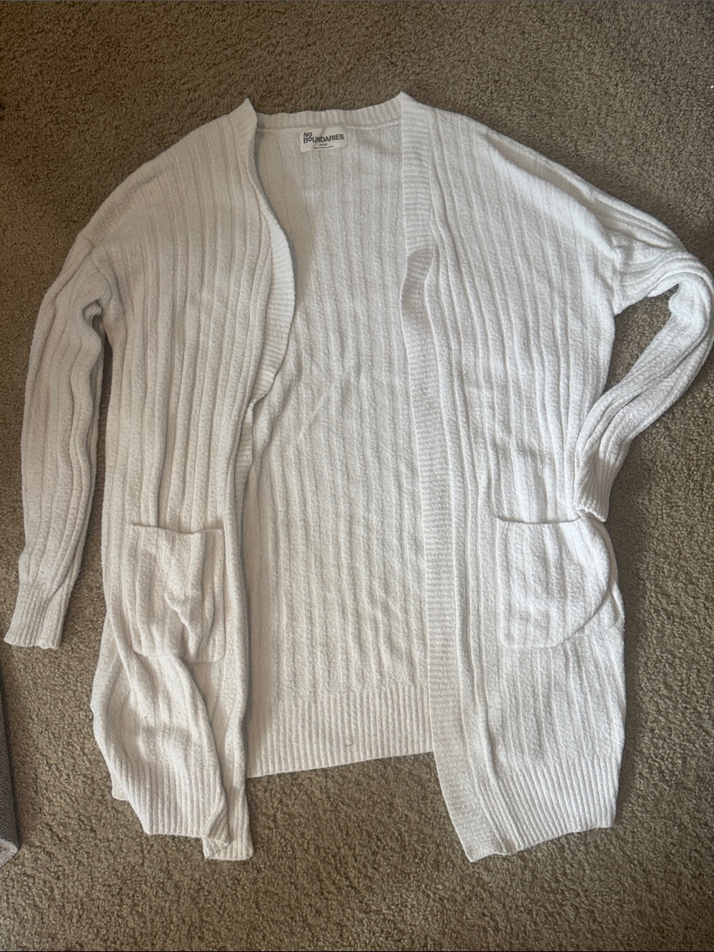 No Boundaries Cream Open-Front Ribbed Pocket Cardigan Sweater